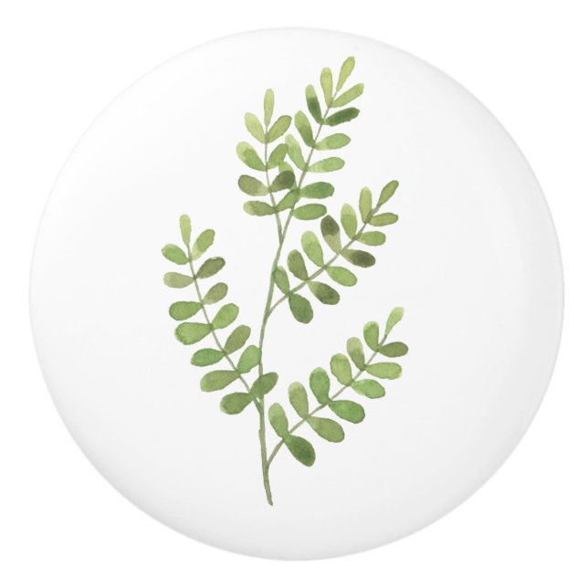 Moss Green Botanical Leaf Keramikknauf (Vorderseite)