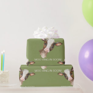Moss Green Cow Moo in Bald! Babyparty Geschenkpapier