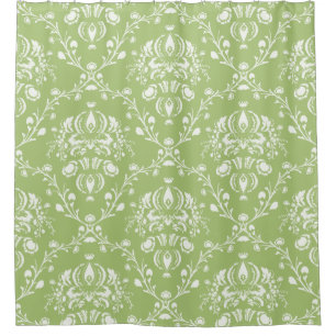 Moss Green Damask Duschvorhang