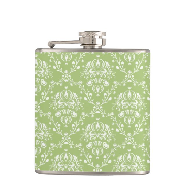 Moss Green Damask Flachmann (Vorderseite)