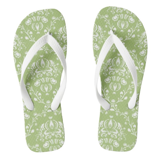 Moss Green Damask Flip Flops (Fußbett)