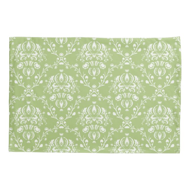 Moss Green Damask Kissenbezug (Rückseite-Links)