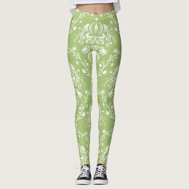 Moss Green Damask Leggings (Vorderseite)