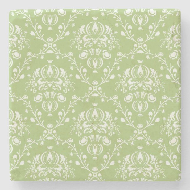 Moss Green Damask Steinuntersetzer (Vorderseite)