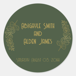 Moss Green Elegant Classic Wedding Runder Aufkleber