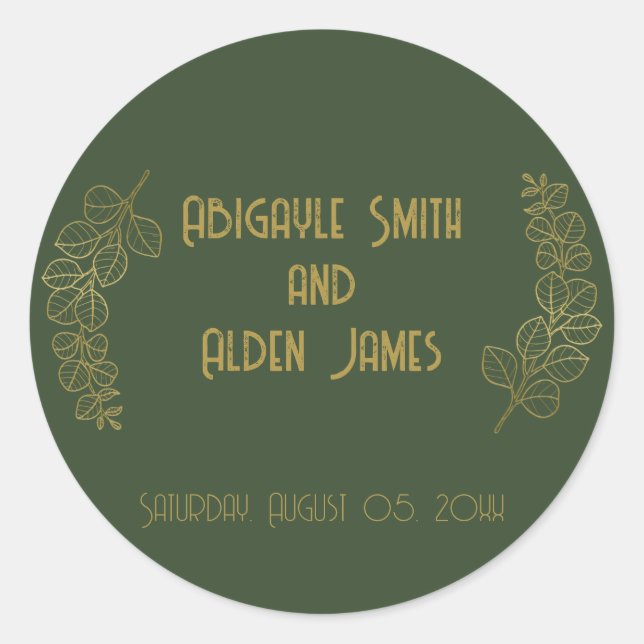 Moss Green Elegant Classic Wedding Runder Aufkleber (Vorderseite)