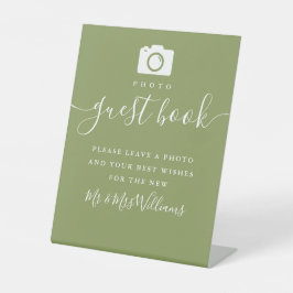 Moss Green Elegant Modernes Script Foto Gästebuch Sockelschild