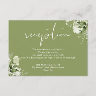 Moss Green Floral Script Hochzeitsempfang Begleitkarte