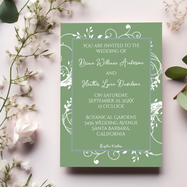 Moss Green Flouring Faire-part de mariage (Moss Green Flourish Wedding Invitation)