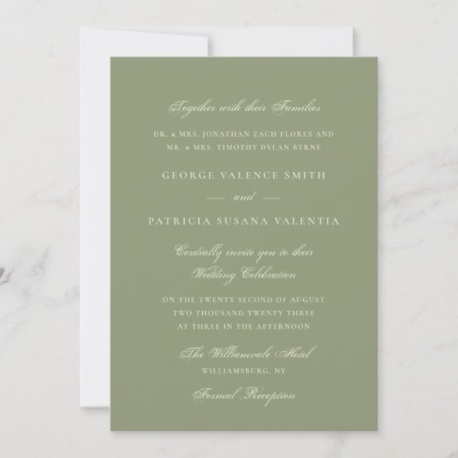 Moss Green Formal Calligraphy Elegant Wedding Einladung (Vorderseite)