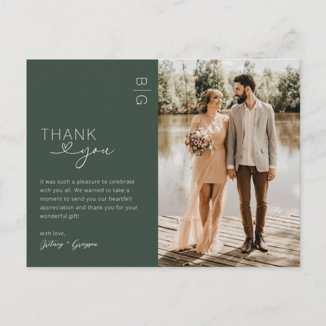 Moss Green Foto Wedding Danke Postcard Postkarte (Vorderseite)