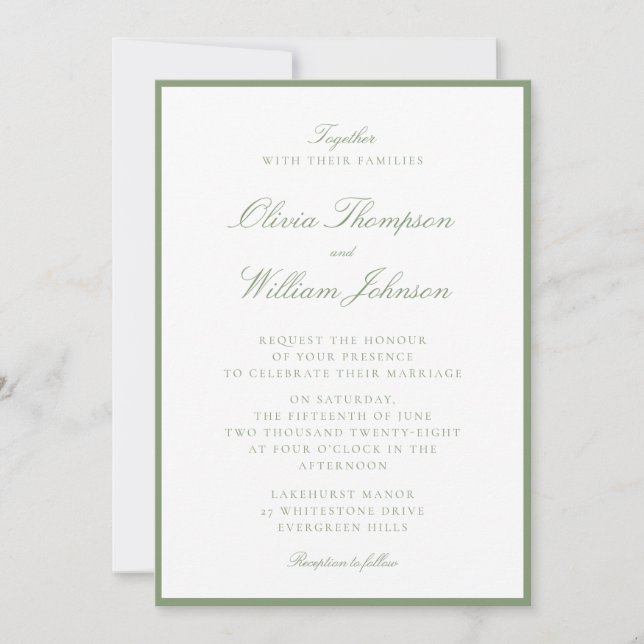 Moss Green Framed Wedding Invitation Einladung (Vorderseite)