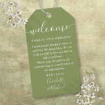 Moss Green Gastgeschenk Hochzeit Willkommenskorb Geschenkanhänger<br><div class="desc">Dieses elegante Moosgrün-Tag mit seinen charakteristischen Stilnamen kann mit Ihren besonderen Dankeschön-Informationen personalisiert werden. Entwickelt von Thisisnotme©</div>