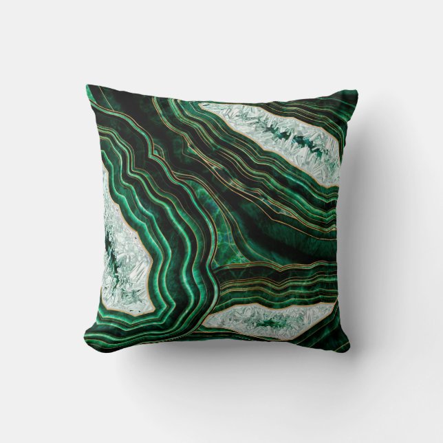 Moss Green Geode and Crystals Digital Art Kissen (Vorderseite)