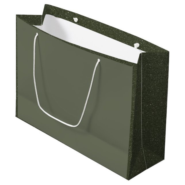 Moss Green Gift Bag mit texturierten Seiten Große Geschenktüte (Vorderseite Schrägansicht)