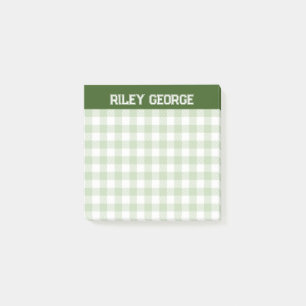 Moss Green Gingham Varsity Letters Name Post-it Klebezettel