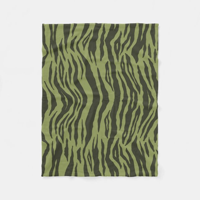 Moss Green Glamorous Tiger Stripes Animal Print Fleecedecke (Vorderseite)