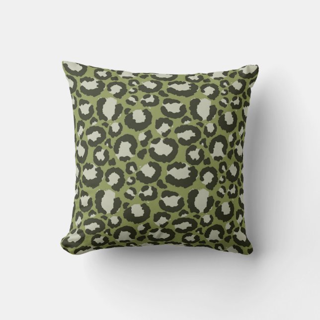 Moss Green Glamour Leopard Spots Tierdruck Kissen (Vorderseite)