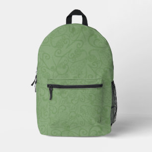 Moss Green Leafy Muster Backpack Bedruckter Rucksack