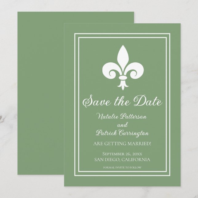 Moss Green Lilie Save the Date einladen Einladung (Vorne/Hinten)