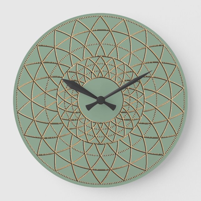 Moss Green Metallic Circle Pattern  Große Wanduhr (Vorderseite)