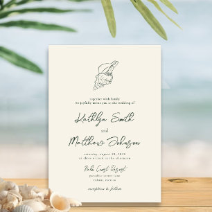 Moss Green Modern Muschel Beach Hochzeit in Urlaub Einladung