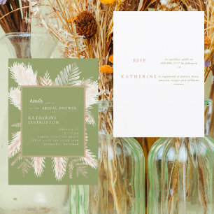 Moss Green Modern Pampas Bridal Dusche Einladung