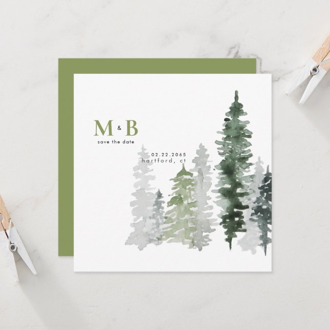 Moss Green Monogram Save the Date Square (Vorderseite/Rückseite Beispiel)