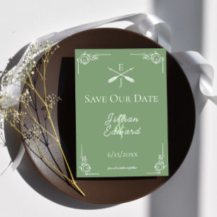 Moss Green Monogram und Arrows Save the Date Ankündigung