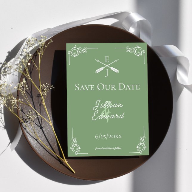 Moss Green Monogram und Arrows Save the Date Ankündigung (Moss Green Monogram and Arrows Save the Date)