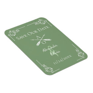 Moss Green Monogram und Arrows Save the Date Magnet