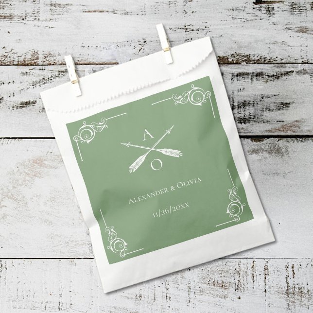 Moss Green Monogram und Arrows Wedding Geschenktütchen (Moss Green Monogram and Arrows Wedding Favor Bags)