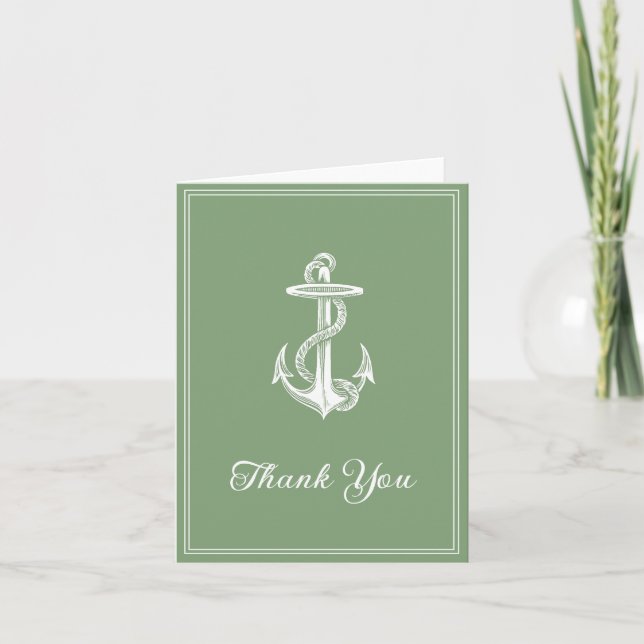 Moss Green Nautical Anchor Dankeschön Karte (Vorderseite)