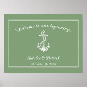 Moss Green Nautical Anchor Wedding Poster