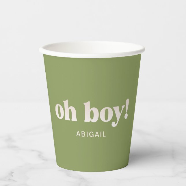 Moss Green Oh Boy! Babydusche Pappbecher (Vorderseite)