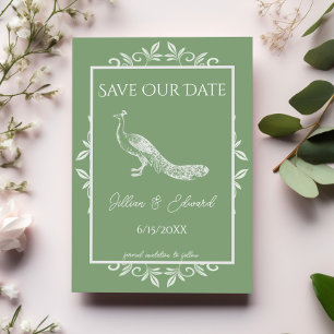 Moss Green Peacock Blühte Save the Date Ankündigung