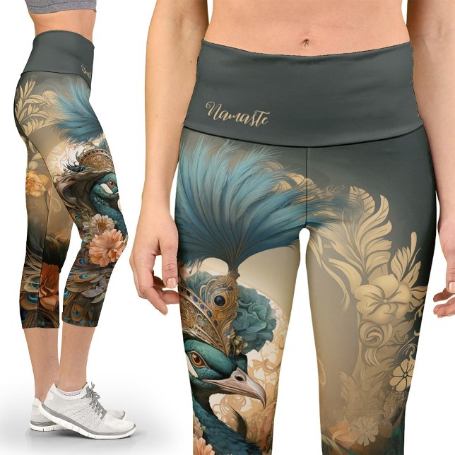Moss Green Regal Anthropomorphe Pfau Viktorianisch Capri Leggings (Von Creator hochgeladen)