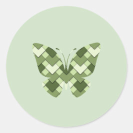Moss Green Square und Diamond Harlequin Schmetterl Runder Aufkleber