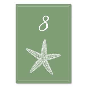 Moss Green Starfish Tischnummer Card