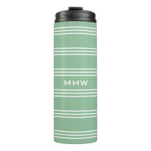 Moss Green Stripes Custom Monogramm Tumbler Thermosbecher