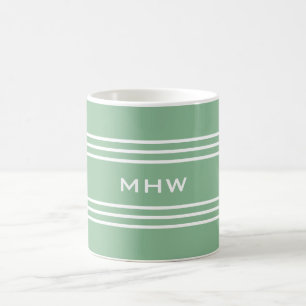 Moss Green Stripes tasses monogrammes personnalisé