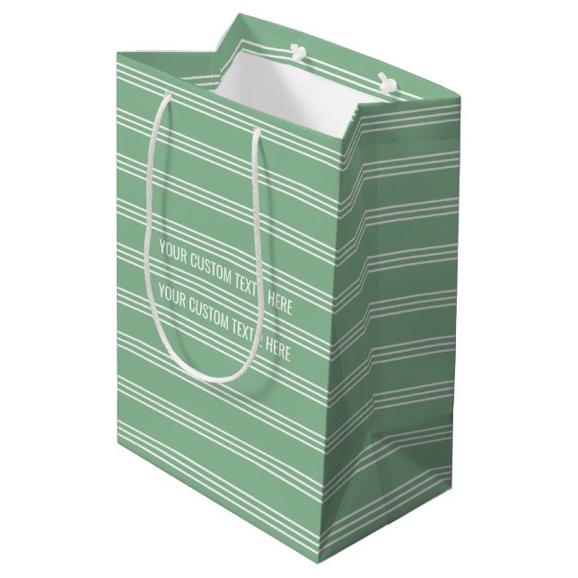 Moss Green Strips Geschenktaschen Mittlere Geschenktüte (Rückseite Schrägansicht)