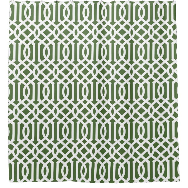 Moss Green und White Trellis Duschvorhang (Vorderseite)