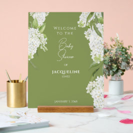 Moss Green White Floral Baby Dusche Willkommen Acrylschild