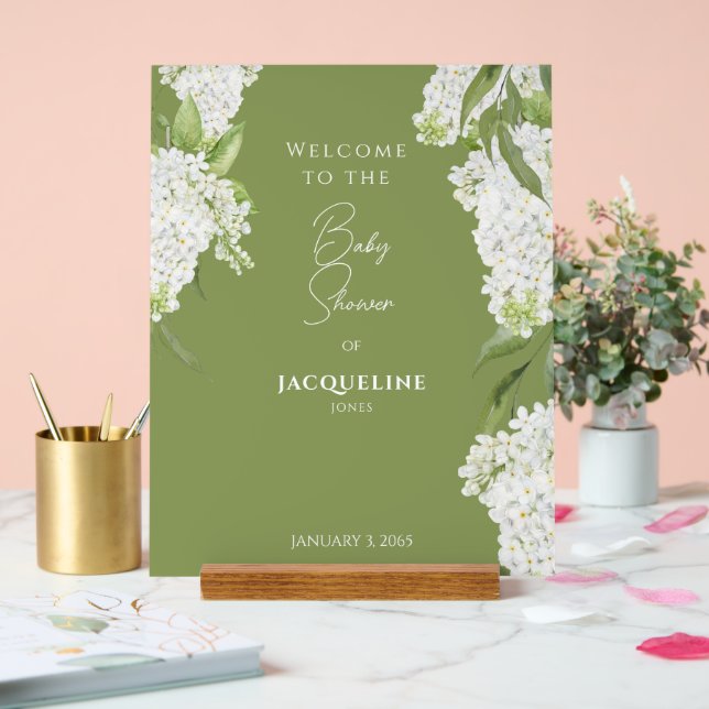 Moss Green White Floral Baby shower Bienvenue (Mariage)