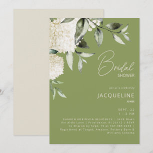 Moss Green White Hydrangeas Brautparty Einladung