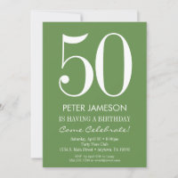 Moss Green White Moderne Adulte Invitations d'anni