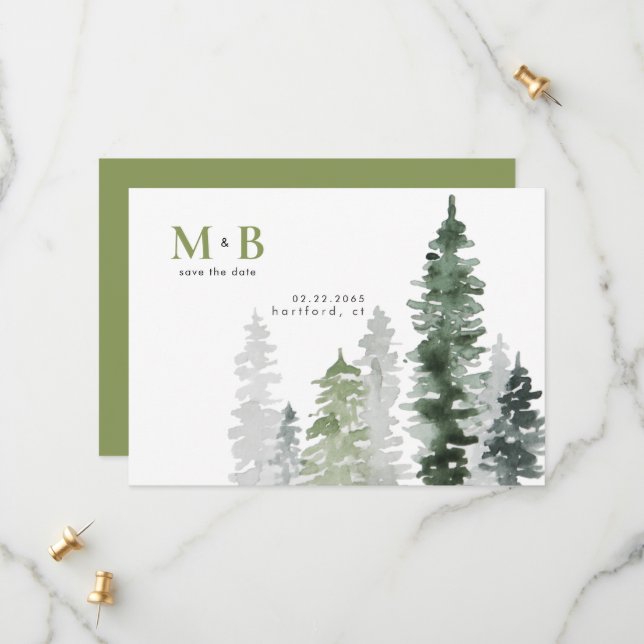 Moss Green Woodland Wedding Save The Date (Vorderseite/Rückseite Beispiel)