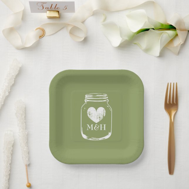 Moss grüne Mason Glas zeichnend Hochzeitsfeier Tel Pappteller (Hochzeit)