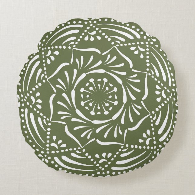 Moss Mandala Rundes Kissen (Vorderseite)
